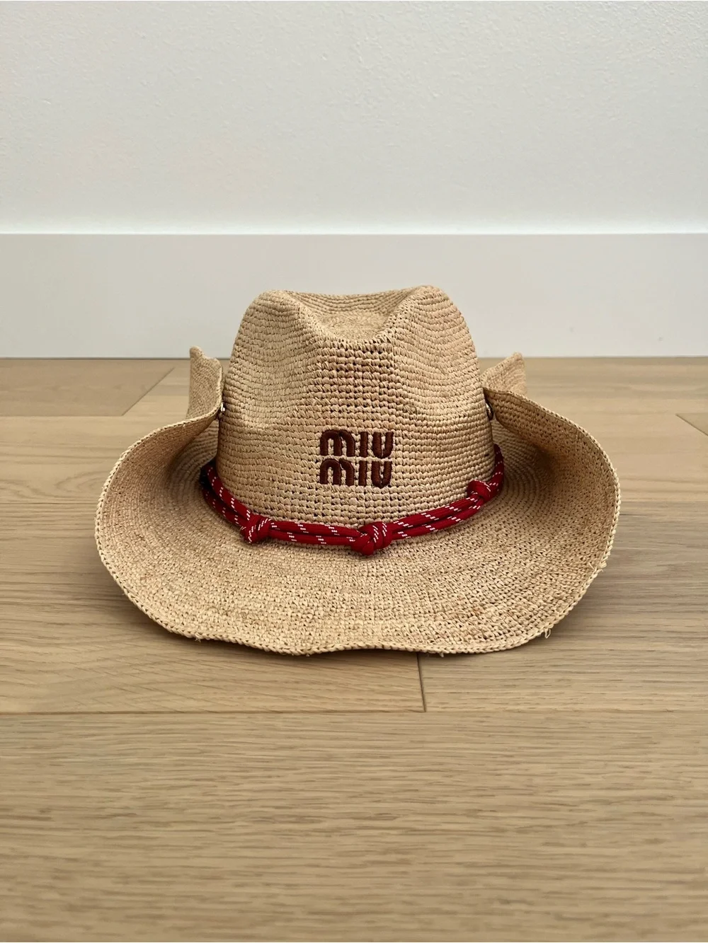 Miu Miu Straw Cowboy Hat With Red Rope Detail - Picture 1 of 7